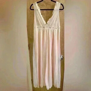 VTG Intime California Pink/Ivory Sheer & Lace Sleeveless Night Gown Womens Sz M